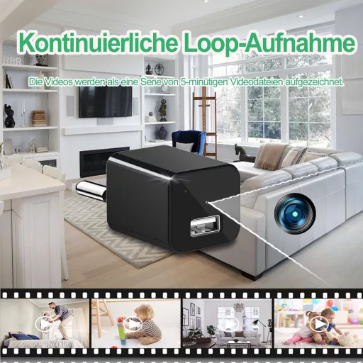 KAMREA Biztonsági Kamera HD 1080P Mini Rejtett Kamera USB Töltő Álcázással Mozgásérzékelő Folyamatos Felvétel Irodai Otthoni Megfigyelés