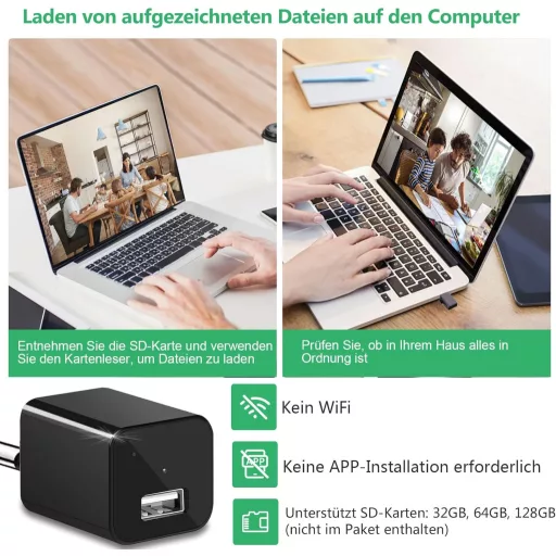 KAMREA Biztonsági Kamera HD 1080P Mini Rejtett Kamera USB Töltő Álcázással Mozgásérzékelő Folyamatos Felvétel Irodai Otthoni Megfigyelés