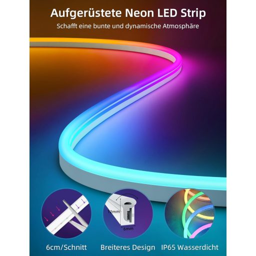Lamomo RGB LED Szalag 20m - 24V Vízálló Neon LED Csík Applikációs Vezérléssel - Zenére Szinkronizáló Hangulatvilágítás Nappaliba, Hálószobáb