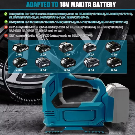 Compresor de aer cu acumulator JUDANNA 18V, cu manometru digital și lampă LED