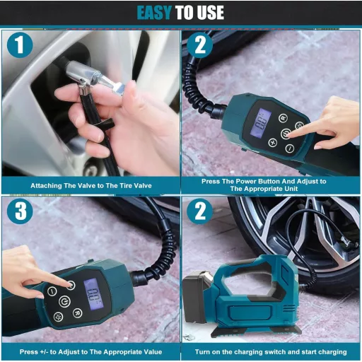 Compresor de aer cu acumulator JUDANNA 18V, cu manometru digital și lampă LED