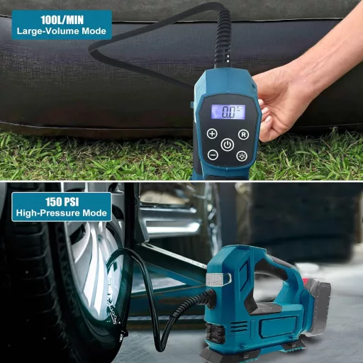 Compresor de aer cu acumulator JUDANNA 18V, cu manometru digital și lampă LED