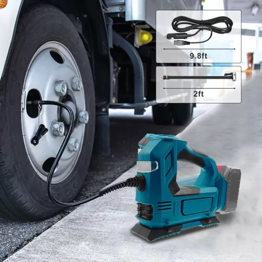 Compresor de aer cu acumulator JUDANNA 18V, cu manometru digital și lampă LED