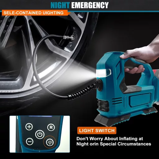 Compresor de aer cu acumulator JUDANNA 18V, cu manometru digital și lampă LED