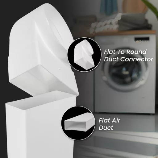 Repa Market Racord conductă plată-rotundă 90° 220x90mm - Diametru 125mm Ventilație Aer Condiționat Încălzire Răcire Plastic