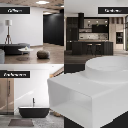 Repa Market Racord conductă plată-rotundă 90° 220x90mm - Diametru 125mm Ventilație Aer Condiționat Încălzire Răcire Plastic