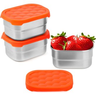   Winter Shore 230 ml Rozsdamentes Acél Uzsonnás Doboz Szilikon Fedéllel (3 db) - Hűtőbe, Sütőbe, Fagyasztóba Tehető - Szivárgásmentes Ételtár