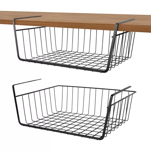 Set 2 coșuri metalice Winter Shore pentru raft, suspendabile - Coșuri depozitare din fier vopsit electrostatic negru, pentru bucătărie, cămară - Depozitare suspendată, sarcină maximă 6 kg
