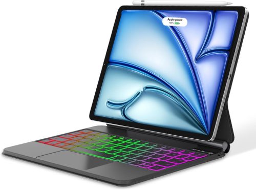 FOGARI Bluetooth Billentyűzet iPad Air 11/5/4 és Pro 11 Modellekhez - QWERTZ Touchpad, 7 Színű Háttérvilágítás, Fekete