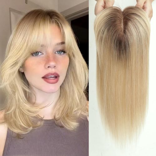 EMMOR Perucă de păr pentru femei - Păr natural, densitate 150%, bază de mătase, 3 clipsuri, 14 inch/35,5 cm, pentru căderea și subțierea părului