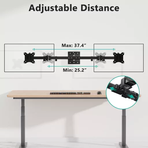 WALI 012ARM-38 Fali Monitor Tartó 17-38 Colos Képernyőhöz, Dupla Monitor Kar, Forgatható Dönthető