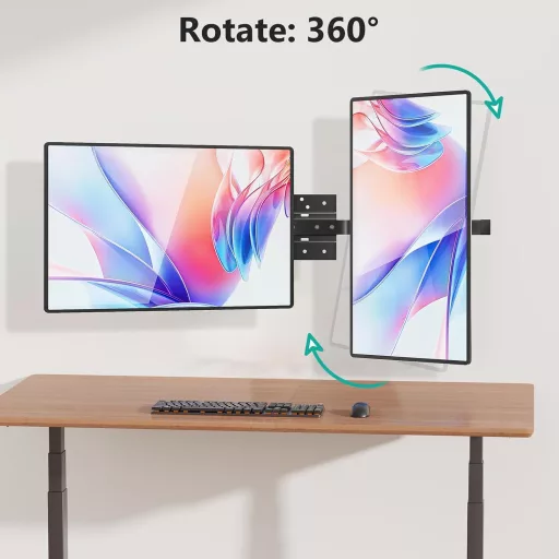 WALI 012ARM-38 Fali Monitor Tartó 17-38 Colos Képernyőhöz, Dupla Monitor Kar, Forgatható Dönthető