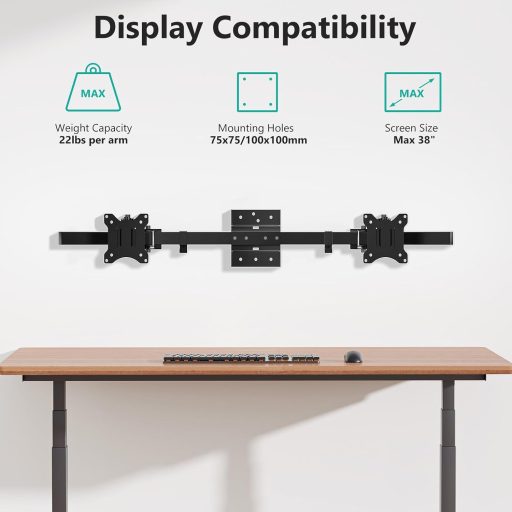 WALI 012ARM-38 Fali Monitor Tartó 17-38 Colos Képernyőhöz, Dupla Monitor Kar, Forgatható Dönthető
