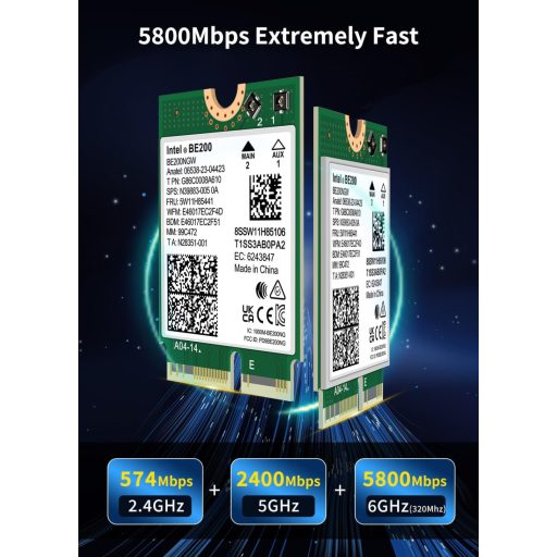 NICGIGA Intel BE200 WiFi 7 Vezeték Nélküli Kártya, Bluetooth 5.4, 5800Mbps M.2/NGFF, Windows 10/11 Kompatibilis, AMD Nem Támogatott
