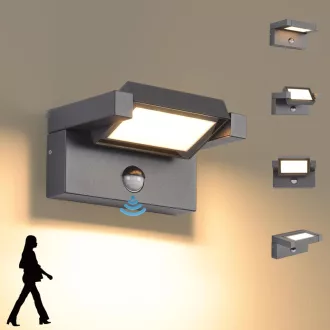   KUKAK LED kültéri fali lámpa mozgásérzékelővel, 350° forgatható, IP65 vízálló