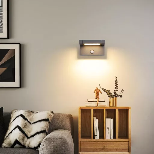 KUKAK LED kültéri fali lámpa mozgásérzékelővel, 350° forgatható, IP65 vízálló