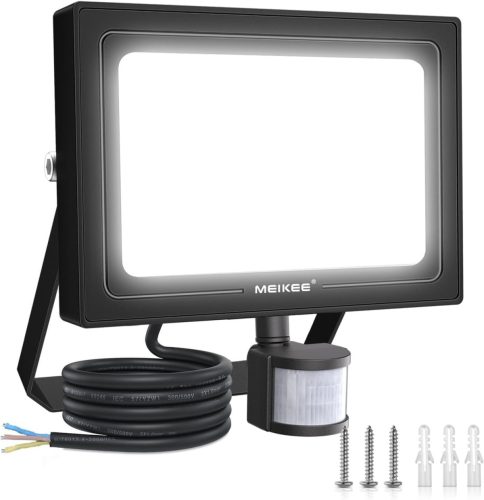 MEIKEE 80W LED Reflector cu Senzor de Mișcare, 7520 Lumeni, 6500K Alb Rece, Lampă de Exterior IP66 Impermeabilă pentru Grădină, Garaj, Terasă