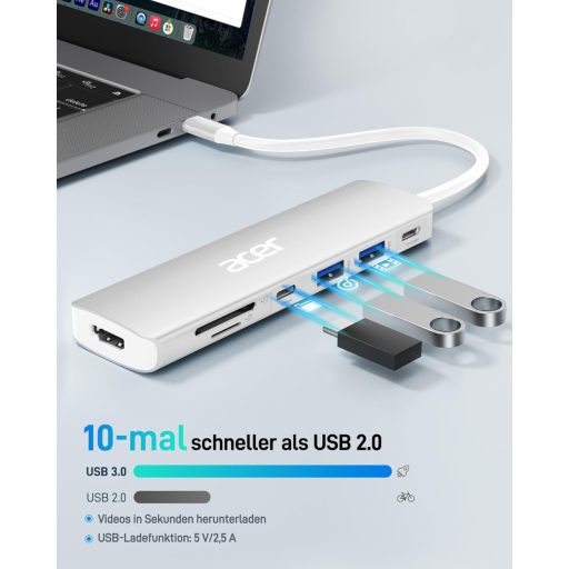 Acer 7 az 1-ben USB-C Hub HDMI 4K, 100W töltés, SD kártyaolvasó
