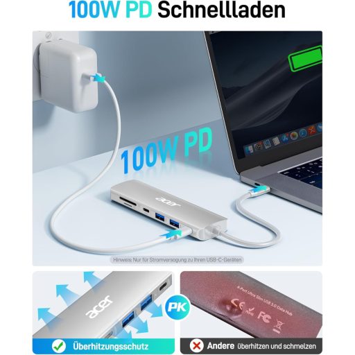 Acer 7 az 1-ben USB-C Hub HDMI 4K, 100W töltés, SD kártyaolvasó