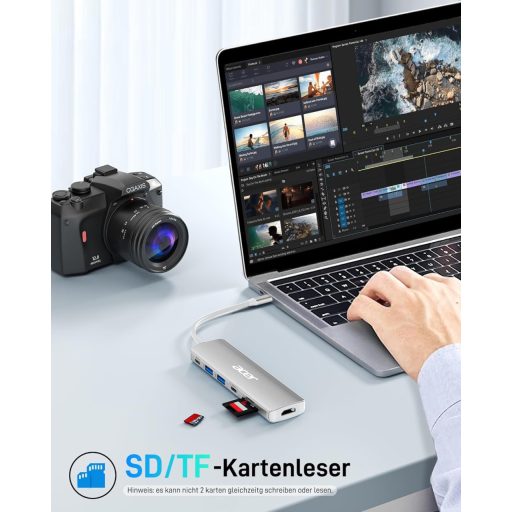 Acer 7 az 1-ben USB-C Hub HDMI 4K, 100W töltés, SD kártyaolvasó