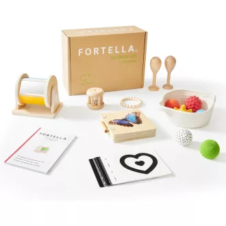   Fortella Go Grow Box 8-u-1 Drvena Montessori Kocka za Igru za Djecu od 1-3 Godine, Motorna Razvojna Igračka za Razvoj Vještina Bež