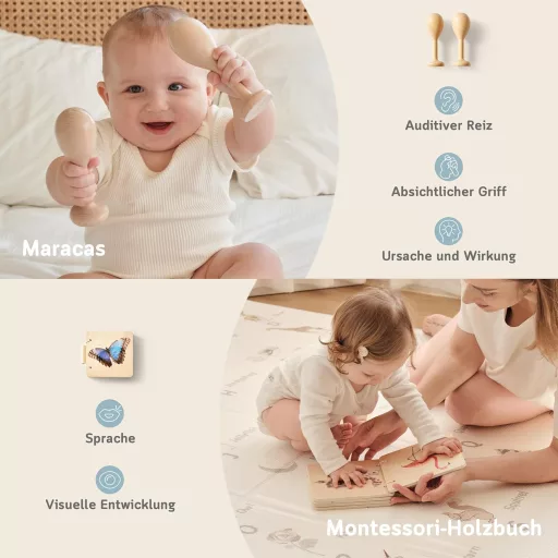 Fortella Go Grow Box 8-u-1 Drvena Montessori Kocka za Igru za Djecu od 1-3 Godine, Motorna Razvojna Igračka za Razvoj Vještina Bež