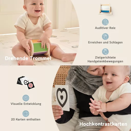 Fortella Go Grow Box 8 az 1-ben Fa Montessori Játék Kocka 1-3 Éveseknek, Motorikus Fejlesztő Készségfejlesztő Játék Bézs