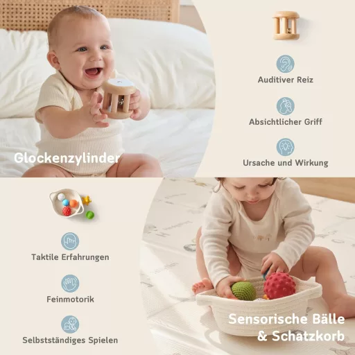 Fortella Go Grow Box 8 az 1-ben Fa Montessori Játék Kocka 1-3 Éveseknek, Motorikus Fejlesztő Készségfejlesztő Játék Bézs