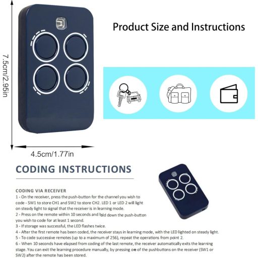 ZANPIERO Echo TX4 433.92 MHz Négycsatornás Rádiófrekvenciás Adó