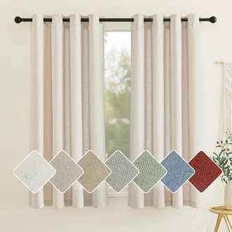   PONY DANCE Prirodne lanene zavjese propuštaju svjetlost - 137x140 cm, 2 komada s ušicama, poluprozirni boemski set zavjesa za kuhinju, kupaonicu, mali prozor