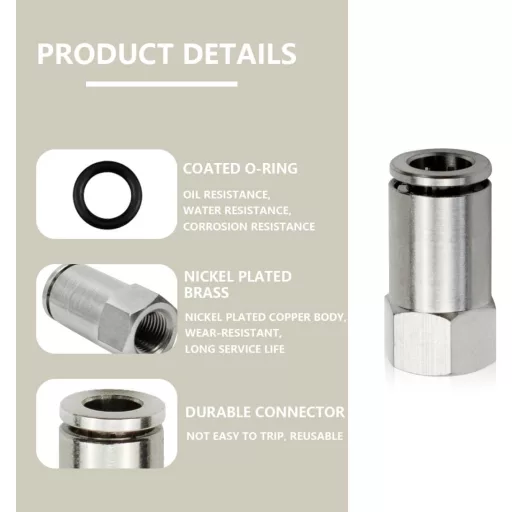 Bwintech Egyenes Pneumatikus Gyorscsatlakozó Készlet - 5 db Nikkelezett Sárgaréz, 8mm Tömlő x 1/4" BSP Menetes, Ipari Automatizáláshoz