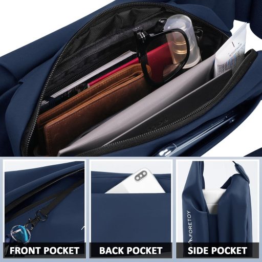 FORETOY Borsetă Unisex cu Suport Bidon - Geantă Crossbody Impermeabilă pentru Alergare, Drumeții, Ciclism, Geantă de Umăr cu Capacitate Mare, Bleumarin