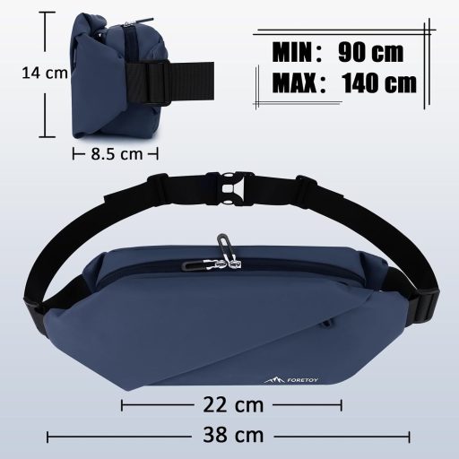 FORETOY Unisex Övtáska Kulacstartóval - Vízálló Crossbody Táska Futáshoz, Túrázáshoz, Kerékpározáshoz, Nagy Kapacitású Válltáska, Sötétkék