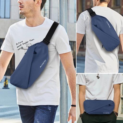 FORETOY Borsetă Unisex cu Suport Bidon - Geantă Crossbody Impermeabilă pentru Alergare, Drumeții, Ciclism, Geantă de Umăr cu Capacitate Mare, Bleumarin