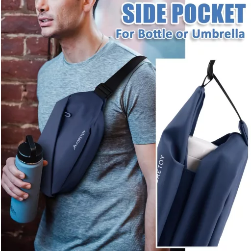 FORETOY Unisex ľadvinka s držiakom na fľašu - Vodoodolná taška crossbody na beh, turistiku, cyklistiku, veľkokapacitná taška cez rameno, tmavomodrá