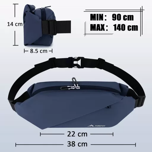 FORETOY Unisex ľadvinka s držiakom na fľašu - Vodoodolná taška crossbody na beh, turistiku, cyklistiku, veľkokapacitná taška cez rameno, tmavomodrá