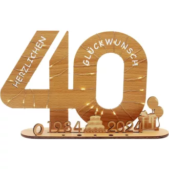   Intckwan Drvena knjiga gostiju s LED svjetlima - Držač novčanih poklona za 40. rođendan i godišnjicu, s godinama 1984-2024, dekoracija za stol