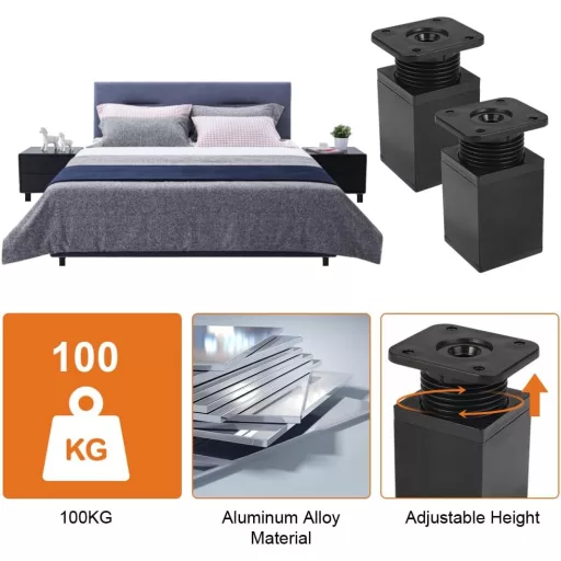 Set de picioare reglabile pentru mobilă EXIN DEHCEN - 4 buc. Picioare negre pentru canapele, dulapuri, mese, 4x6 cm, capacitate portantă 100 kg