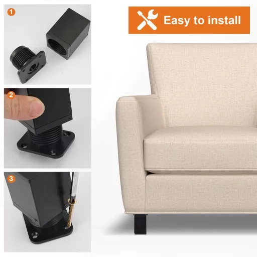 Set de picioare reglabile pentru mobilă EXIN DEHCEN - 4 buc. Picioare negre pentru canapele, dulapuri, mese, 4x6 cm, capacitate portantă 100 kg
