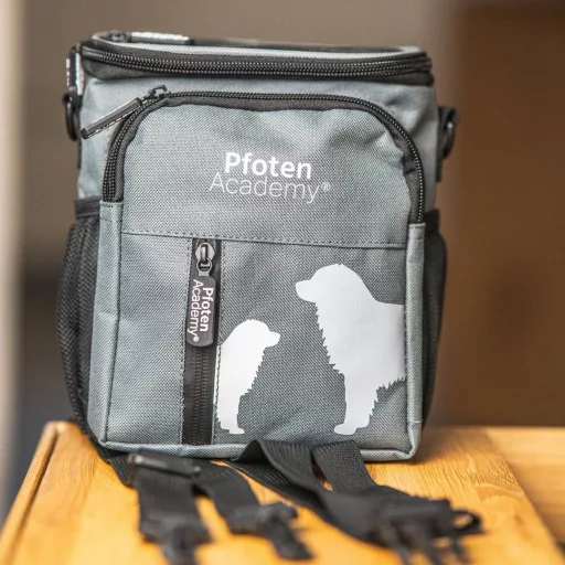 Geantă de recompense Pfoten Academy pentru dresaj canin cu dispenser de pungi și curea de umăr