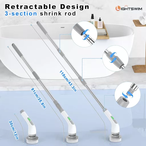 Lightswim 7 az 1-ben elektromos kefe 420 RPM, 2 sebességgel, hosszabbítókarral