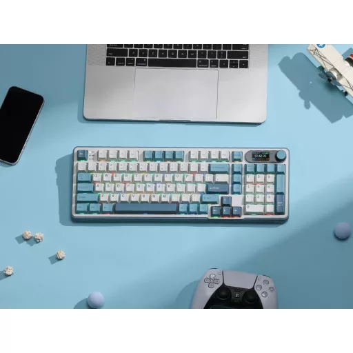 Tastatură mecanică RK ROYAL KLUDGE S98 cu ecran inteligent, 96% wireless, Bluetooth/2.4G/USB-C, Hot-Swap, 98 taste, Albastru Azur