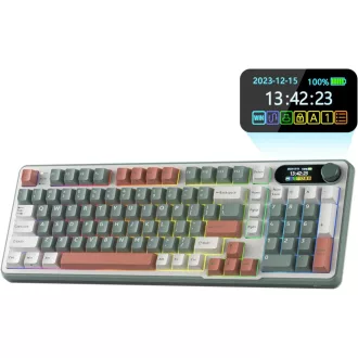   RK ROYAL KLUDGE S98 Mechanikus Billentyűzet Okos Kijelzővel, 96% Vezeték Nélküli, Bluetooth/2.4G/USB-C, Hot-Swap, Agyag Zöld