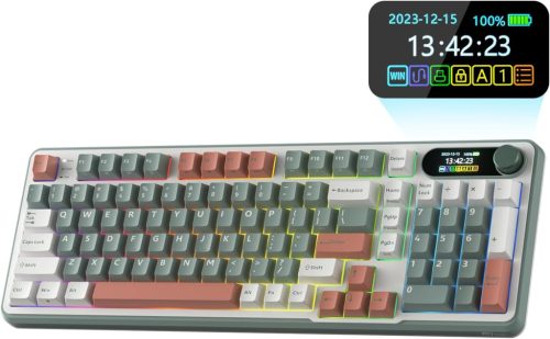 Mechanická klávesnica RK ROYAL KLUDGE S98 s inteligentným displejom, 96% bezdrôtová, Bluetooth/2.4G/USB-C, Hot-Swap, Clay Green (Ílová Zelená)
