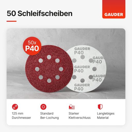 Disc abraziv cu scai GAUDER 125mm P40, 50 bucăți, pentru șlefuitor excentric