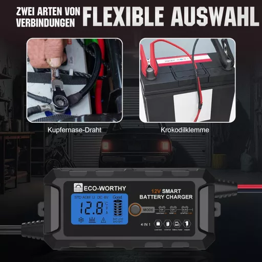 Încărcător baterie auto LiFePO4 ECO-WORTHY 5A pentru acumulatori litiu 12V