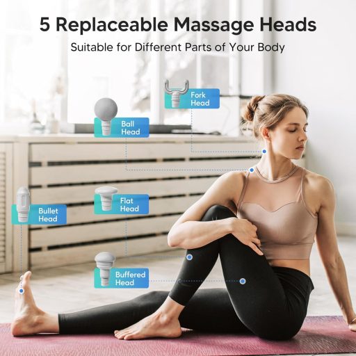 Pistol de masaj Arboleaf, 5 capete, 5 niveluri, pentru ameliorarea durerilor musculare, cu geantă de transport