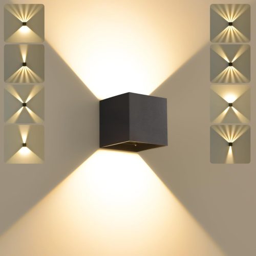 SANSHI Kültéri-Beltéri LED Fali Lámpa 12W - IP65 Vízálló Fekete Alumínium Világítás, 3000K Meleg Fehér, Állítható Fényszög, Modern Kerti Diz