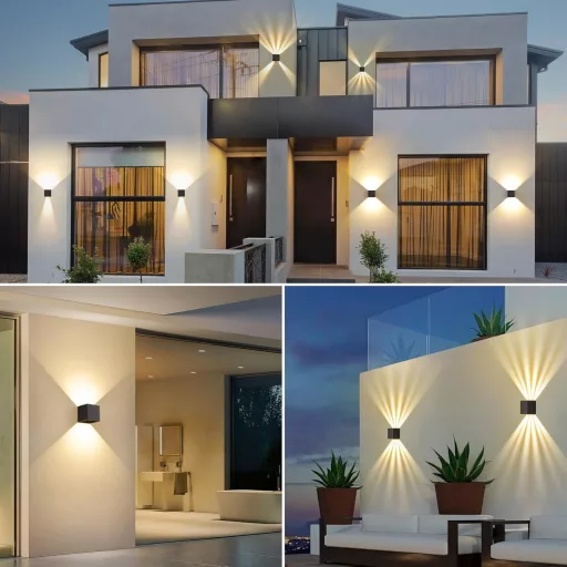 SANSHI Vonkajšie-Vnútorné LED Nástenné Svietidlo 12W - IP65 Vodotesné Čierne Hliníkové Osvetlenie, 3000K Teplá Biela, Nastaviteľný Uhol Svetla, Moderný Záhradný Dizajn