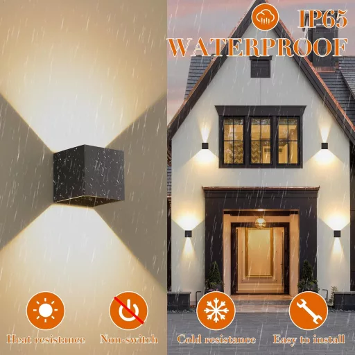 SANSHI Lampă de Perete LED pentru Exterior/Interior 12W - IP65 Impermeabilă Aluminiu Negru, Iluminat 3000K Alb Cald, Unghi de Lumină Reglabil, Design Modern de Grădină